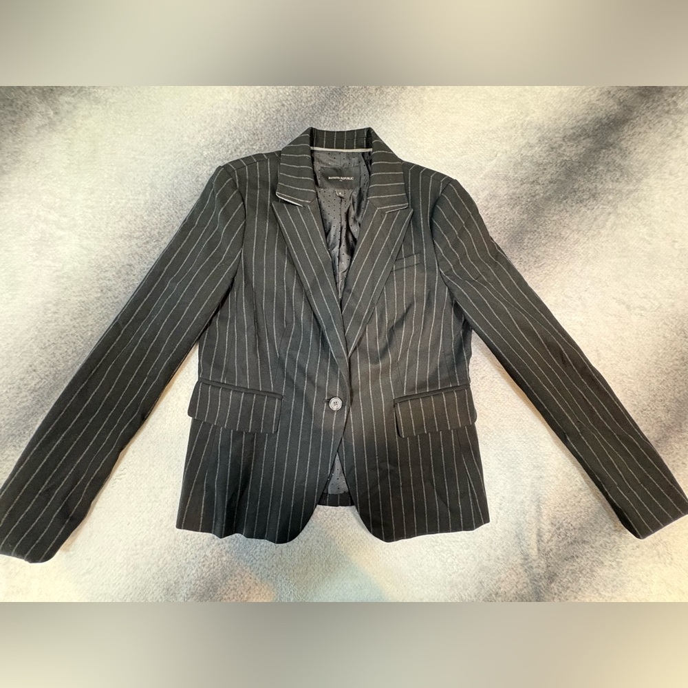 Banana Republic Women's Black Pinstripe Office Career‎ Classic Winter Blazer 8